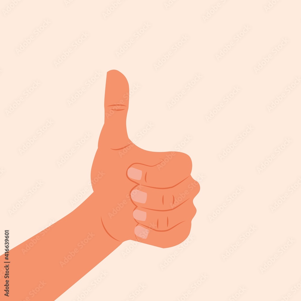 Hand Showing okay or alright. Gesture of Thumb up vector illustration. Realistic thumb up. Hand showing like, good, approval, acceptance, okay, ok, positive, hand sign OK hand sign isolated