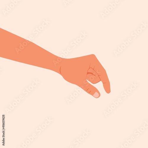 Hand making gesture while showing small amount of something isolated. side view, close-up, hand showing or holding something. hand measuring invisible items modern vector illustration. flat design