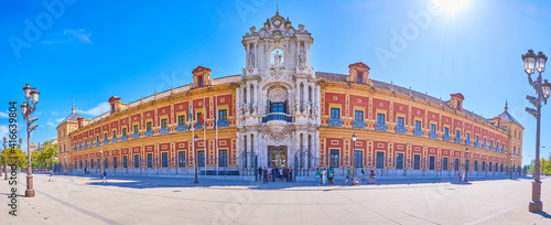 Panorama of Palace of San Telmo in Seville, Spain photo