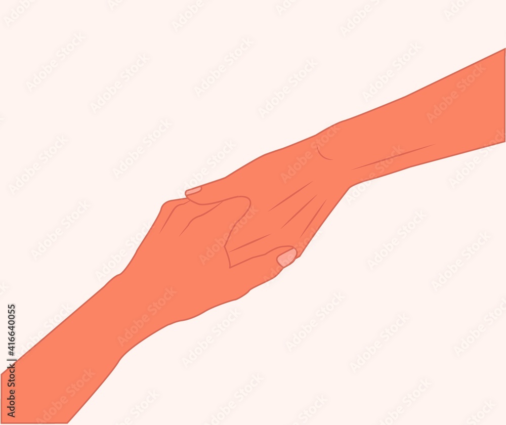 Shaking hands. Two hands gestures. Hold someone else's hand to help. Helping each other. meeting, partnership, support, friendship, agreement, love, lovers hands. hand in hand flat vector illustration Shaking hands. Two hands gestures. Hold someone else's hand to help. Helping each other. meeting, partnership, support, friendship, agreement, love, lovers hands. hand in hand flat vector illustration