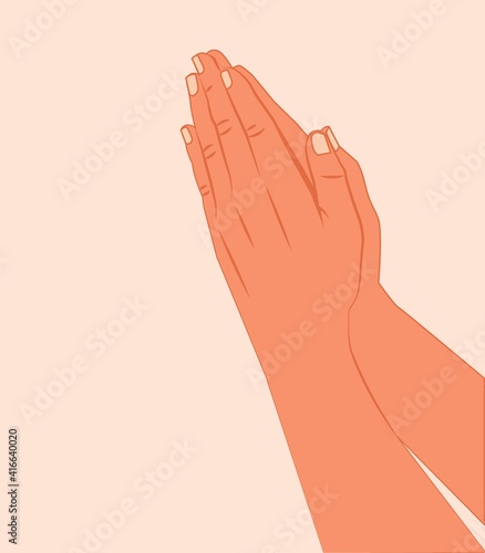 Praying hands with faith in religion and belief in God isolated on white background. Christ, Mudra, Namaste or Namaskar hands gesture. Prayer vector illustration Hands together praying or beging