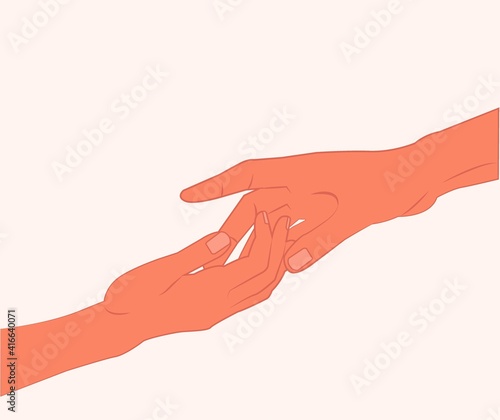 Shaking hands. Two hands gestures. Hold someone else's hand to help. Helping each other. meeting, partnership, support, friendship, agreement, love, lovers hands. hand in hand flat vector illustration