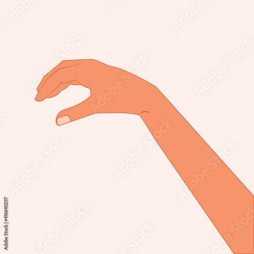 Hand making gesture while showing small amount of something isolated. side view, close-up, hand showing or holding something. hand measuring invisible items modern vector illustration. flat design