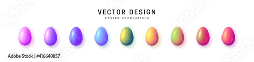 Easter eggs. Set of multicolored Easter eggs with glossy glitter. Isolated on white. Interesting shiny fluorescent color reflections