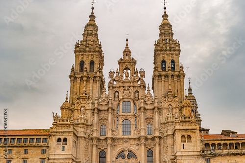 Santiago de Compostela Cathedral view from Obradoiro square. Cathedral of Saint James, Spain. Galicia, pilgrimage. photo