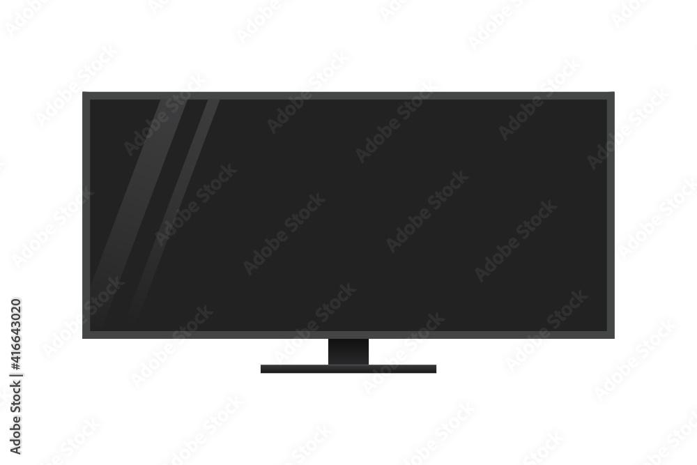 Gaming Monitor, Computer PC Monitor Screen, Widescreen Monitor, Wide Computer Screen in Multiple Angles Vector Object Icon Illustration Background
