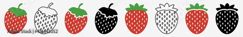 Strawberry Icon Red Strawberry Fruit Set | Strawberries Icon Berry Vector Illustration Logo | Sweet Strawberry Fresh Strawberry Icon Isolated Collection