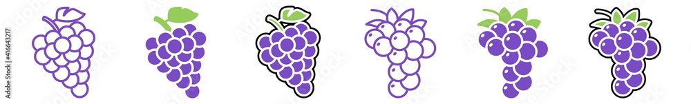 Grapes Icon Purple Grapes Leaf Set | Grape Icon Fruit Vector ...