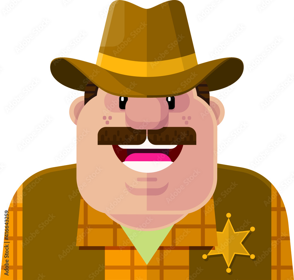 Happy Old West Sheriff Flat Vector Illustration Icon People Avatar 