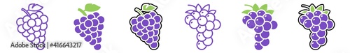 Grapes Icon Purple Grapes Leaf Set | Grape Icon Fruit Vector Illustration Logo | Grapes Food Organic Grapes Icon Isolated Collection