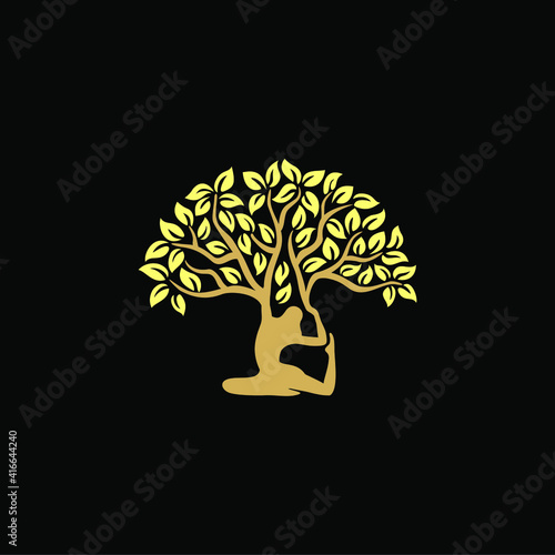Elegant and Modern Yoga tree design with a beautiful human on yoga pose in the middle of the tree