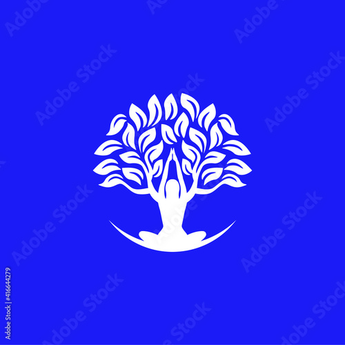 Elegant and Modern Yoga tree design with a beautiful human 
pose in the middle of the tree