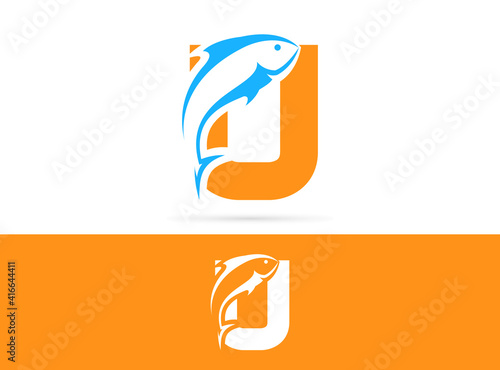 Letter U fish logo design. Vector combination of animals and letter