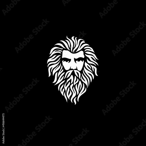 Ancient Greek God Sculpture Philosopher Face like Zeus Triton Neptune 
with Beard and Mustache logo design
