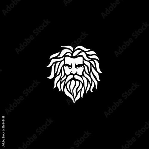 Fototapeta Naklejka Na Ścianę i Meble -  Ancient Greek God Sculpture Philosopher Face like Zeus Triton Neptune 
with Beard and Mustache logo design
