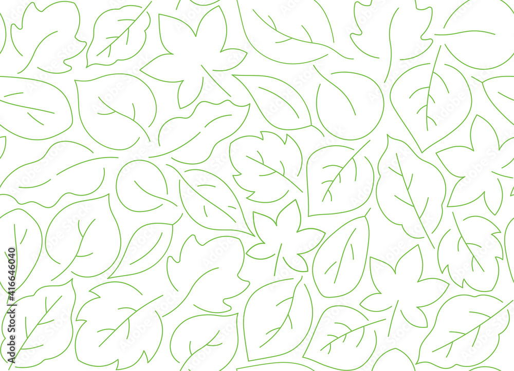 Fototapeta premium Green seamless pattern with simple doodle leaf.