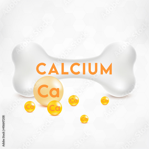 Realistic 3d bone with calcium and fluorine particles isolated on white background. Medical or healthcare concept. bone protection.