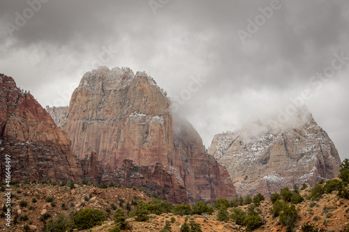 Snow Capped Mountains at Zion National Park Utah