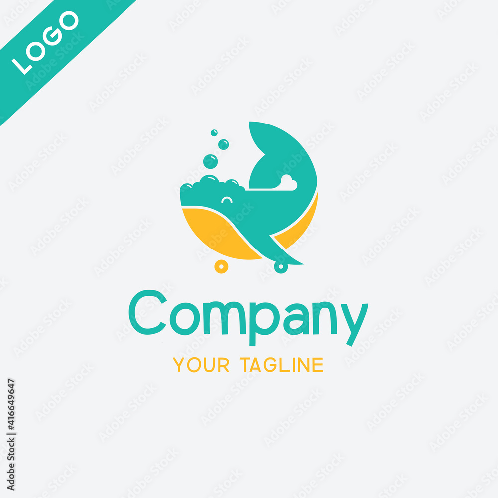 Fototapeta premium Skateboard whale logo, children's toy-themed logo with a mascot or a skateboarding whale logo is suitable for businesses in the field of children's toys