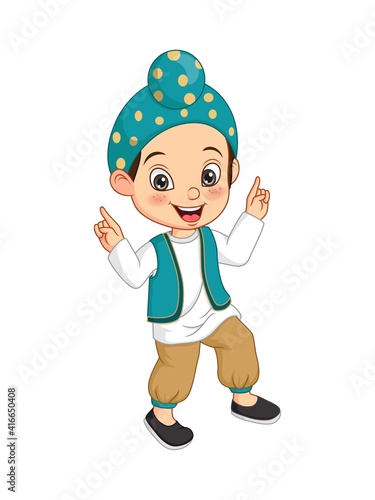 Cartoon happy Punjabi boy isolated on white background