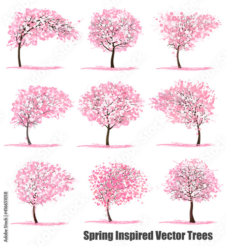Big Set of Spring Inspired Vector Trees.