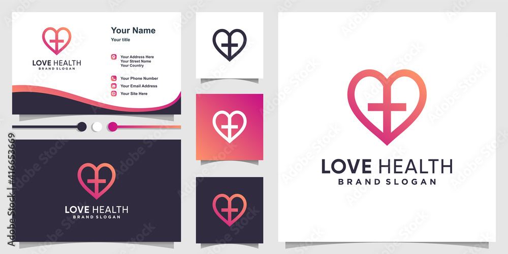 Love logo with health concept and business card Premium Vector