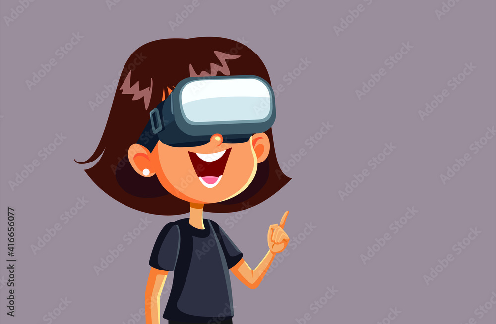 Cheerful Girl Wearing VR Glasses Having Fun
