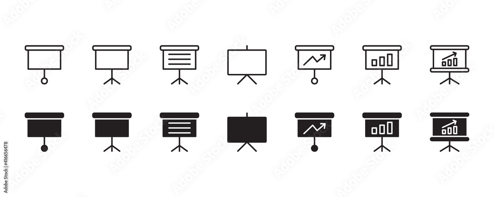 Presentation board icon set. Vector graphic illustration. Suitable for website design, logo, app, template, and ui. Presentation board icon set. Vector graphic illustration. Suitable for website design, logo, app, template, and ui.