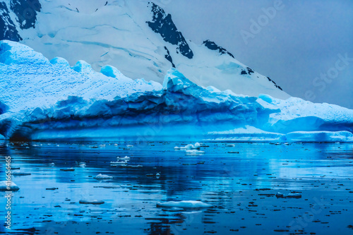 Snowing Blue Iceberg Reflection Paradise Bay Skintorp Cove Antarctica