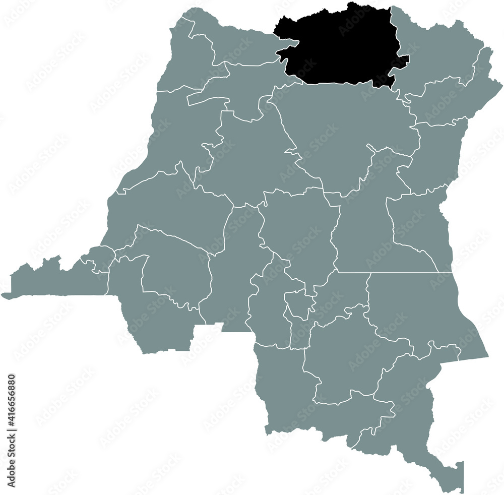 Black location map of the Congolese Bas-Uele province inside gray map of the Democratic Republic of the Congo