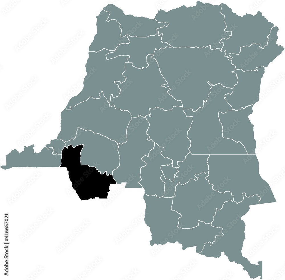 Obraz premium Black location map of the Congolese Kwango province inside gray map of the Democratic Republic of the Congo