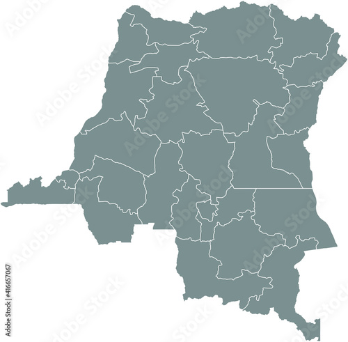 Gray vector map of the Democratic Republic of the Congo with white borders of its provinces