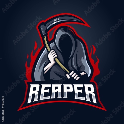 Reaper mascot logo design vector with modern illustration concept style for badge, emblem and t-shirt printing. Grim reaper illustration for e-sport