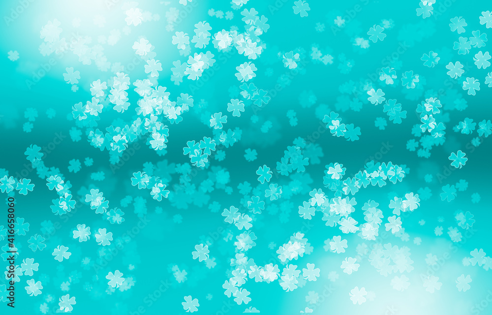 Beautiful bokeh Background on blue colour with four leaf clovers pattern. Beautiful bokeh Background on blue colour with four leaf clovers pattern.