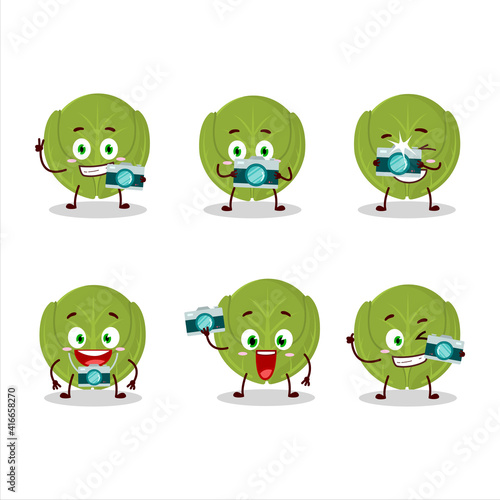 Photographer profession emoticon with brussels sprouts cartoon character