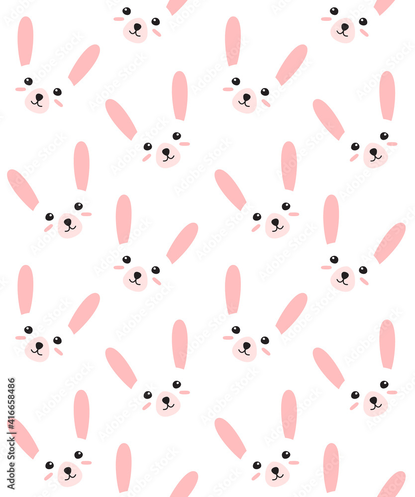 Vector seamless pattern of flat hand drawn doodle rabbit bunny face isolated on white background Vector seamless pattern of flat hand drawn doodle rabbit bunny face isolated on white background