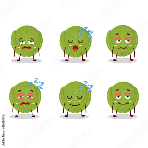 Cartoon character of brussels sprouts with sleepy expression