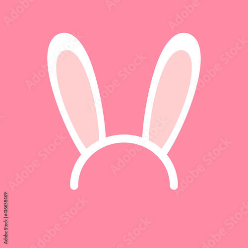 Vector flat cartoon white rabbit bunny ears hair bezel isolated on pink background