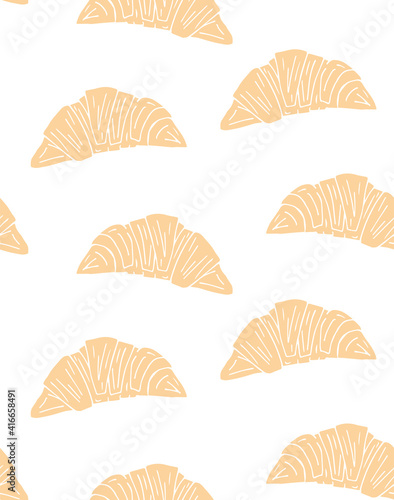 Vector seamless pattern of hand drawn doodle sketch colored croissant isolated on white background