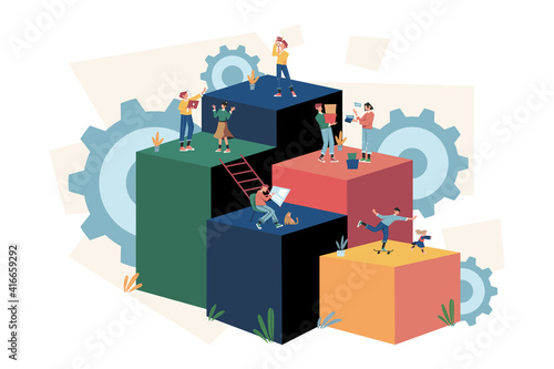 People stand on puzzle doing their job