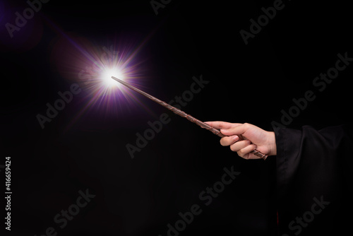 Carta da parati Magic wand with sparkle, Miracle magical wand stick with light sparkle