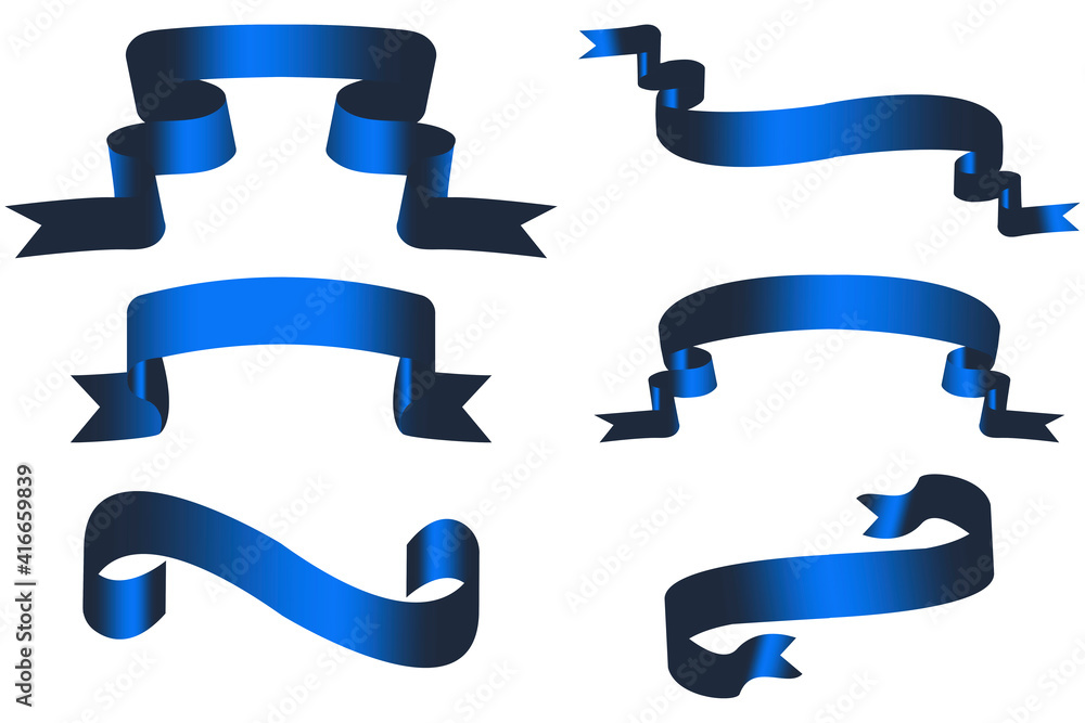 Fototapeta premium Color ribbon isolated white background. Blue blue ribbons in classic style. Design element. Stock image. EPS 10.