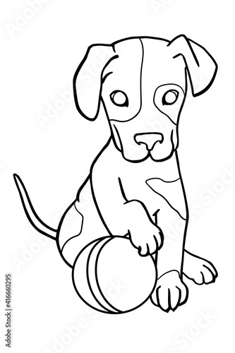 Puppy with ball. Coloring book for kids.