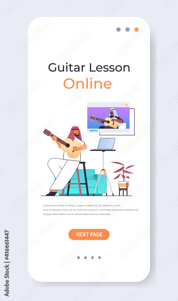 Man playing guitar in web browser window online Vector Image