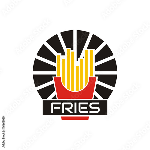 illustration vector graphic of french fries fast food logo on black circle background, perfect for fast food, junk food, restaurant, resto, cafe, etc.