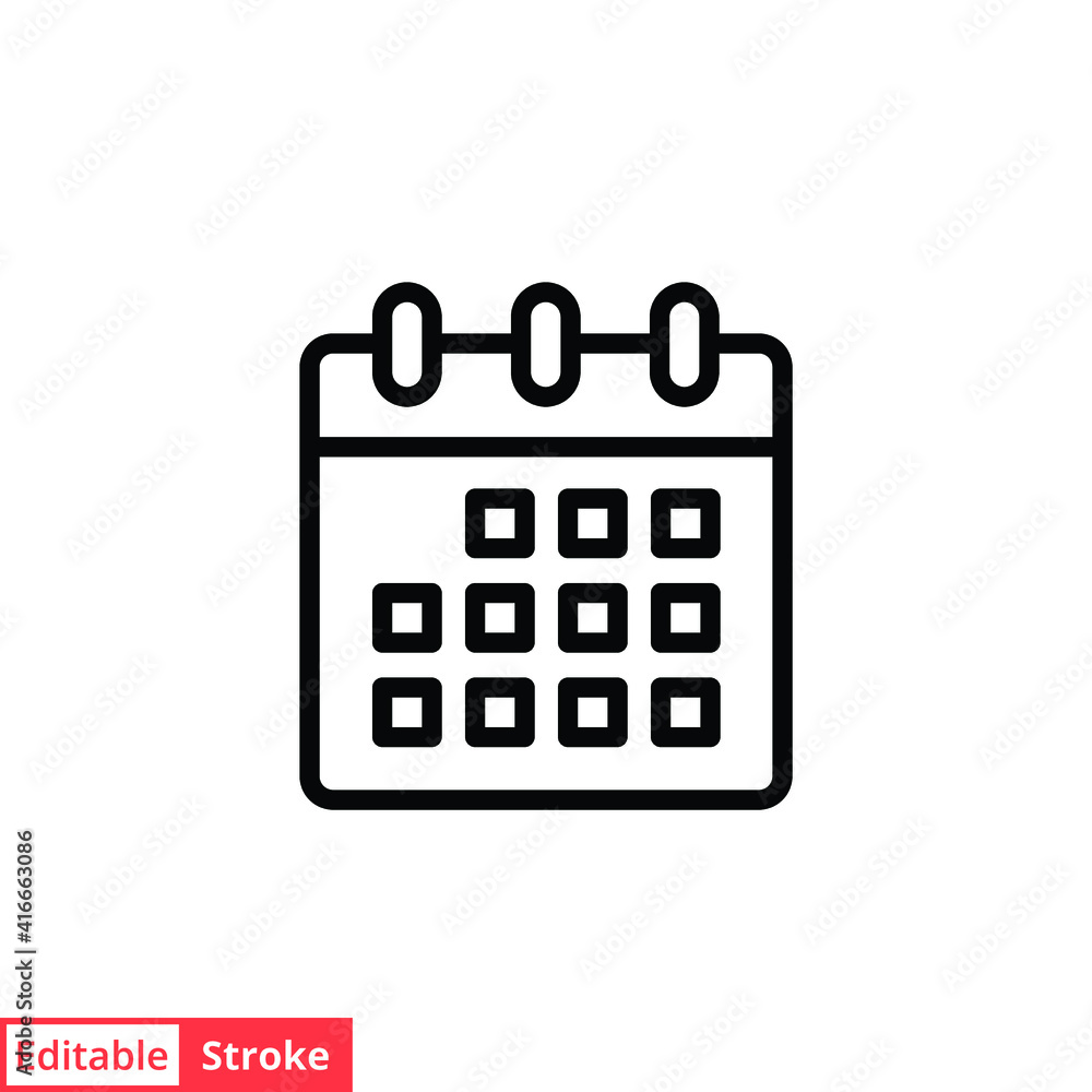 Calendar line icon. Simple outline style. Schedule, date, day, plan, symbol concept. Vector illustration isolated on white background. Editable stroke EPS 10. Calendar line icon. Simple outline style. Schedule, date, day, plan, symbol concept. Vector illustration isolated on white background. Editable stroke EPS 10.