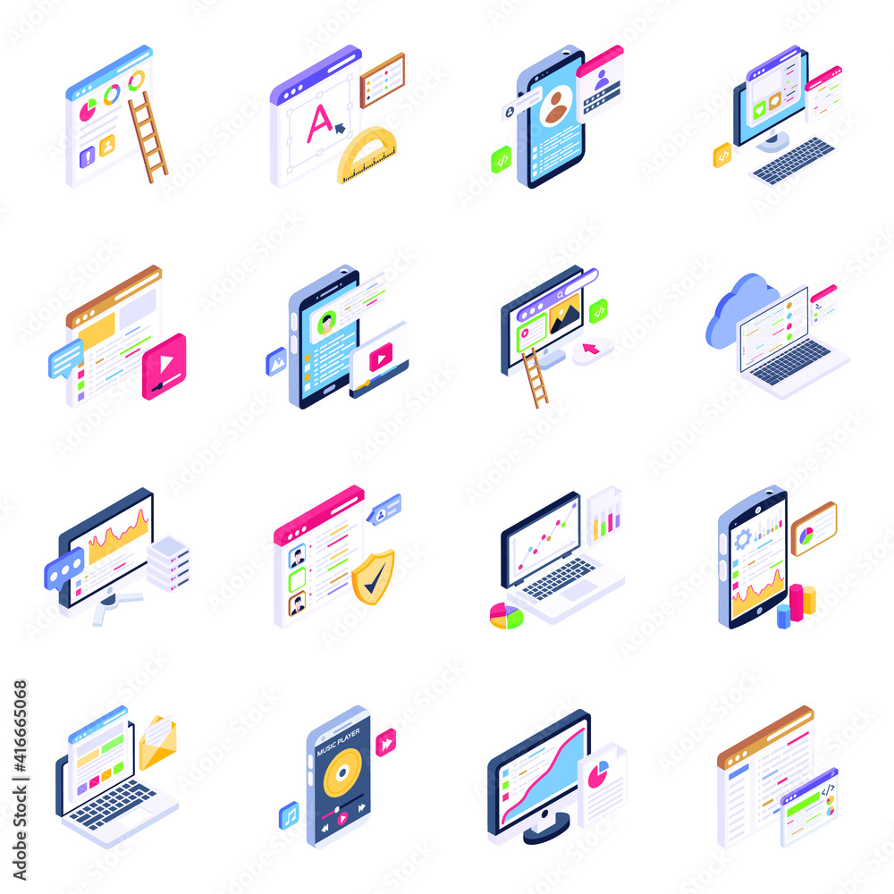 Fototapeta premium Pack of Web and Mobile Technology Isometric Icons