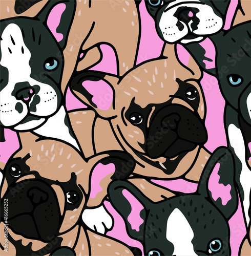 Cute adorable french bulldog seamless repeated print pattern for textile