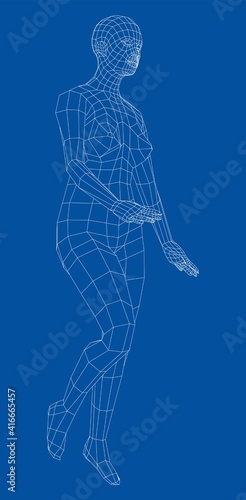 Wireframe walking woman. Vector
