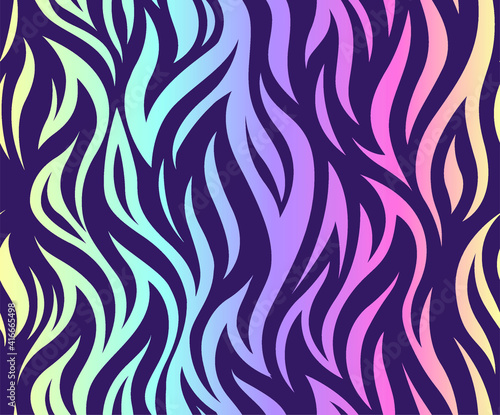 Wild exotic Zebra fire stripes repeat pattern. Seamless vector rotary print textile design. © Adele